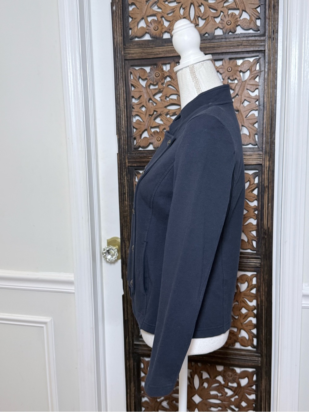 Tommy Hilfiger Military Band Jacket Navy Stand Collar Knit Blazer Gold Buttons M - Picture 5 of 15